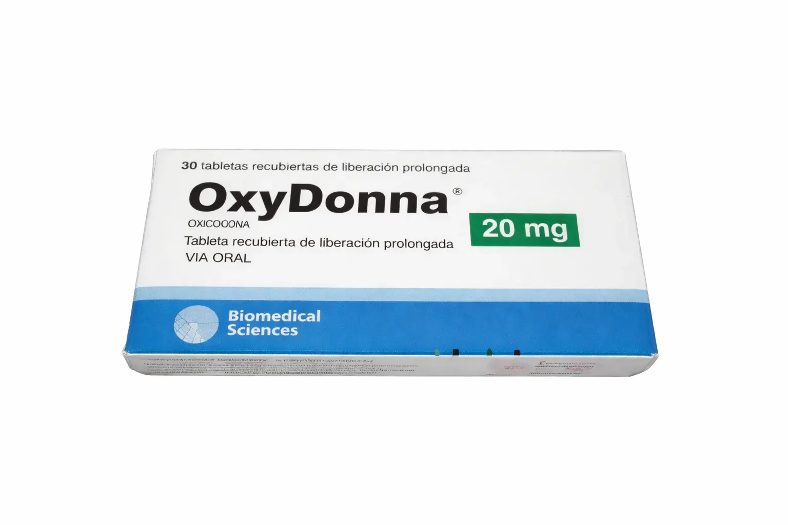 Caja de oxicodona, analgésico opioide