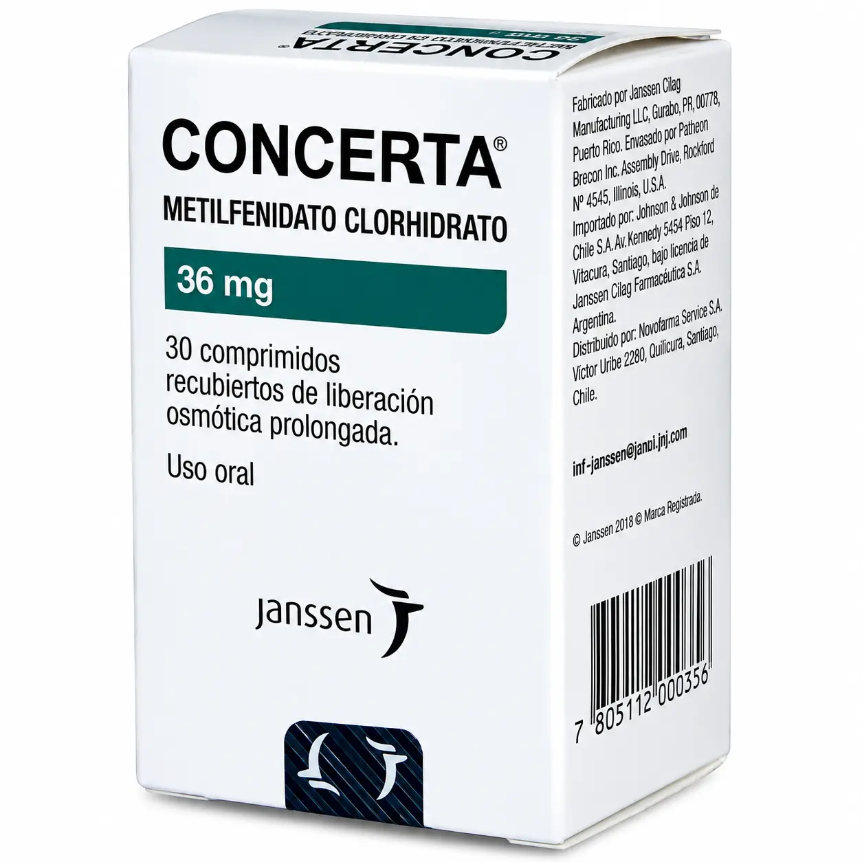 Concerta 36 mg Perú caja x 30 tabletas de liberación prolongada