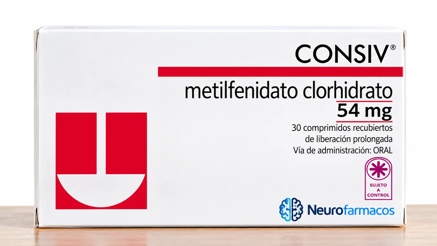 Caja de Consiv 54 mg, metilfenidato de liberación prolongada, con logotipo de Neurofarmacos Perú.