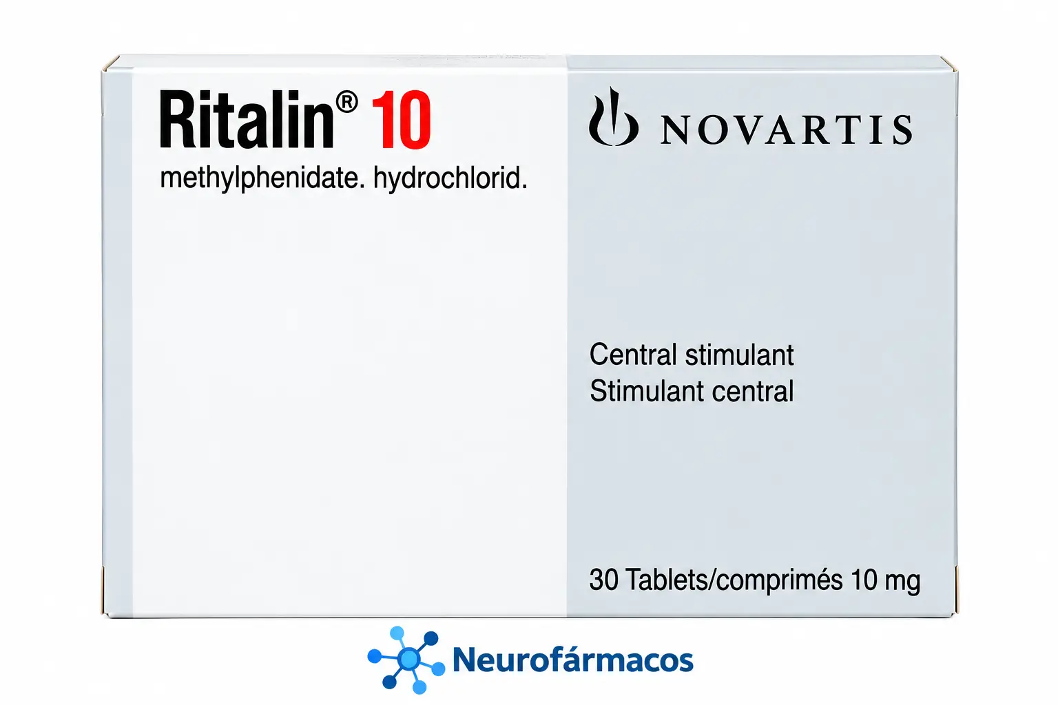 Ritalin 10 mg tabletas de metilfenidato, caja x 30
